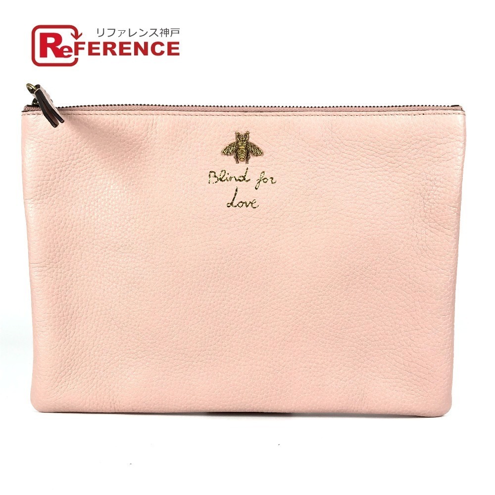 Gucci Shoulder Bag Clutch Pink Leather Pouch Animalier Hipster Bee Bag